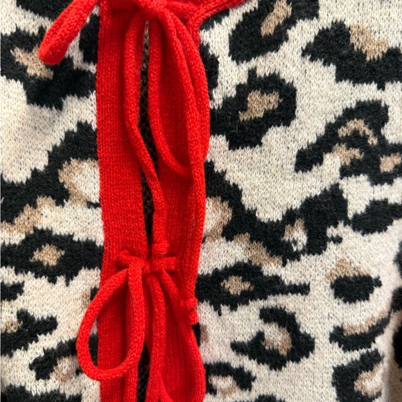 Frenchy Women Casual Leopard Striped Lantern Long Sleeve Tie-Up Cardigan Size M - Picture 5 of 7